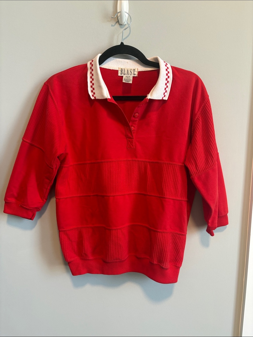 Vintage Blast Red Polo-Style Knit Sweater